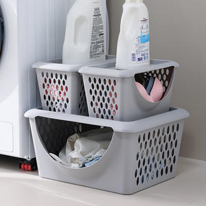 Household Laundry <b>Basket</b> Rectangle Stackable Clothing Organizer With Lid For Dirty Clothes Bathroom <b>Storage</b> Rack - Product Image 4