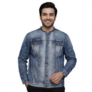 Custom <b>Men</b> Vintage Raw Edge Selvedge <b>Jacket</b> Coat Washed Formal Loose Fit Collarless <b>Men</b> <b>Denim</b> <b>Jacket</b> with Pocket Design - Product Image 1