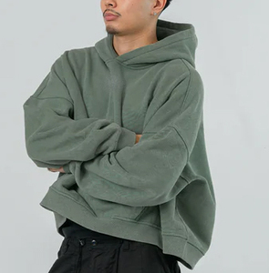 เสื้อฮู้ด Boxy สไตล์วินเทจผ้าฝ้ายพิมพ์ภาพเปล่าสีมะกอก - Product Image 3