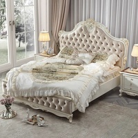 Lit double de luxe en tissu à la française Versailles Mobilier européen en bois massif avec rangement Lit doux de style traditionnel