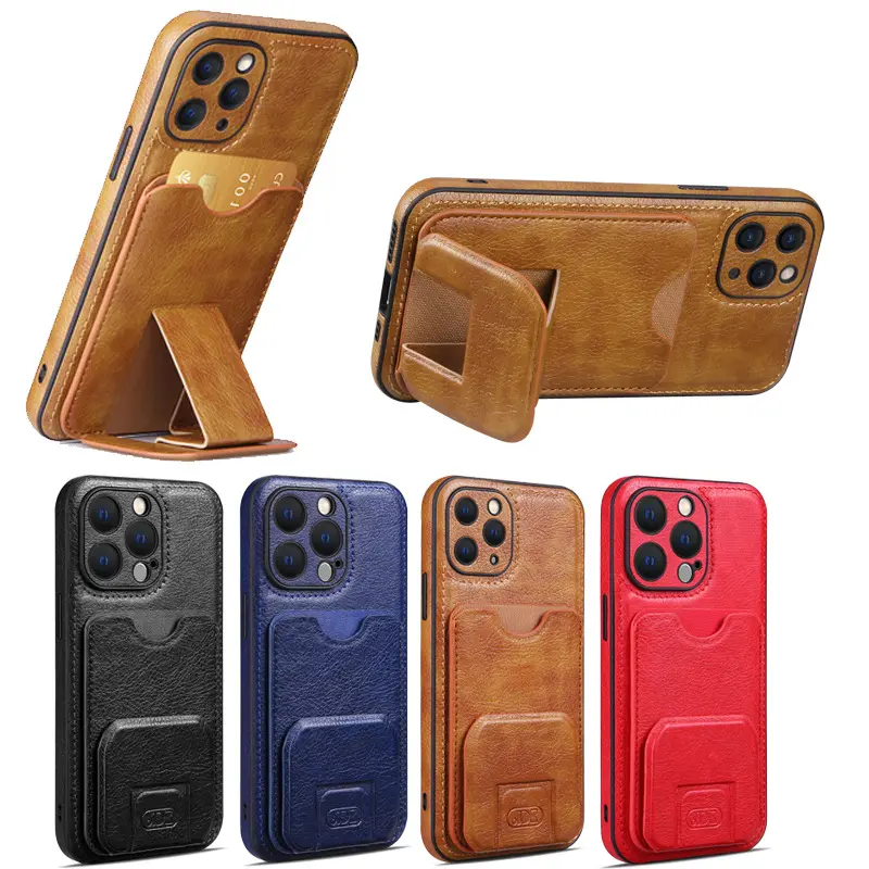 Wholesale customized 4-color men's business leather insert bracket iPhone phone case