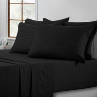 Ensemble de literie pour lit king size, blanc, 100% coton, drap-housse à rayures de 3 cm