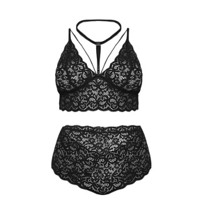 Conjunto <span class=keywords><strong>de</strong></span> Lencería Sexy con Cordones, Talla Grande, Escote en V, Cintura Alta, Encaje Floral Cruzado, <span class=keywords><strong>para</strong></span> Mujeres Curvilíneas - Product Image 6