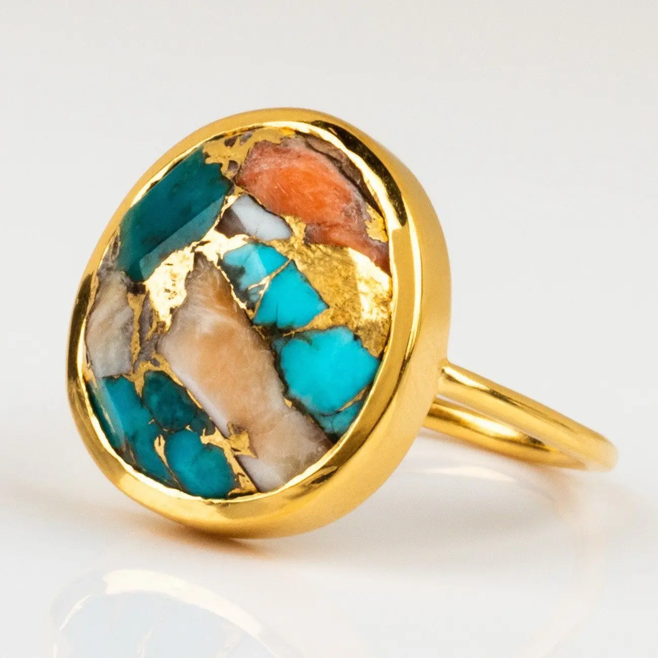 gold turquoise stone big rings natural turquoise ring