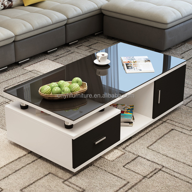 Multifunctional Modern Rectangle Wood White and Black Aquarium Smart Coffee Table for Living Room Furniture