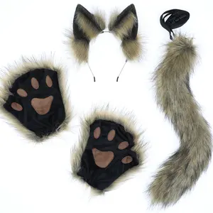 Simulación de bestia oído Su cola garra gato orejas al lobo trajes fugas de peluche de felpa garra gato fursuit accesorios para cosplay neumático vivo y Hal