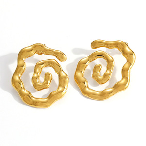 Spiral Pattern Drop <b>Earrings</b> 18k <b>Gold</b> Plated Stainless Steel Party Fashion <b>Dangle</b> <b>Earrings</b> - Product Image 4