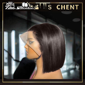 Perruque courte en cheveux brésiliens avec dentelle frontale droite de 12 pouces, cheveux de bébé, dentelle HD transparente 100% humaine, densité 180%, bob court pour femmes - Product Image 3