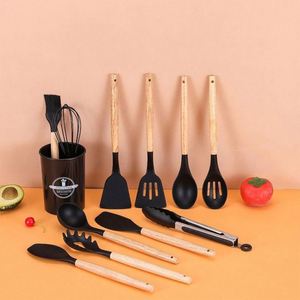 Nordic Style Silicone Kitchenware Home Utensils 12PCS -Set <b>Gadgets</b> <b>Kitchen</b> Utensils Set With Wooden Handle - Product Image 3