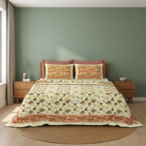 Cubrecama Mediterráneo con Estampado Floral, de Algodón Indio, Hecho a Mano en Jaipur, Estilo Boho, Tamaño King, Decoración para Dormitorio - Product Image 2