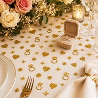 Confettis de mariage - Cœurs dorés scintillants, bague de fiançailles, étoiles et points pour la décoration de table lors de fiançailles et de douches nuptiales