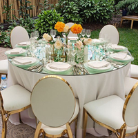 Meubles de luxe en gros, tables et chaises empilables en acier inoxydable doré et cuir pour événements, banquets, mariages, hôtels