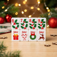 Ensemble de Mahjong Américain Personnalisé de Noël, 160 Pièces, Tuiles de Mahjong Gravées Thème Vacances, Coffret Cadeau Premium pour les Fêtes