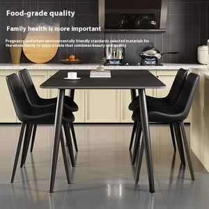 Bộ bàn ăn đá đen kiểu Ý dành cho căn hộ nhỏ, hiện đại, hình chữ nhật, kết hợp ghế kim loại, bộ bàn ăn gia đình đơn giản - Product Image 3