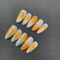 Kuku Bentuk Almond Buatan Tangan Berkualitas Tinggi dengan Perubahan Warna Aurora, Gaya Punk, Dapat Digunakan Kembali, Grosir Pabrik.