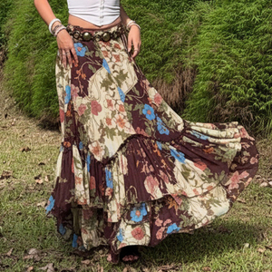 Falda larga de estilo palaciego vintage, con estampado floral, de cintura baja, estilo moderno y fácil de combinar. - Product Image 2