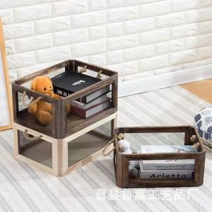Retro Wooden <b>Storage</b> <b>Basket</b> With Wire Mesh Rectangle Shape For Toys Organizer Natural Wood Color Charcoal Grilled Color - Product Image 4