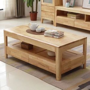 Solid Wood <b>Coffee</b> <b>Table</b> Rectangular With Storage Natural Wood Color Modern Minimalist Style - Product Image 2