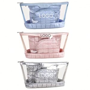 Fashionable and Portable Checkered Glossy Three PVC Piece Set for Washing Traveling Makeup and Storage Bag - Product Image 1