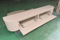 Meuble TV mural flottant avec panneaux incurvés, grand rangement, trois tiroirs, placage bois, console multimédia pour salon