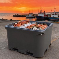 Glacière portable isotherme 1000L moderne en LLDPE rotomoulé, écologique, avec roulettes, conception anti-fuite pour fruits de mer, pêche et conserves