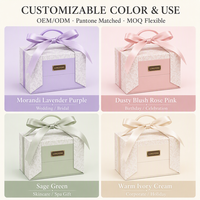 Boîte cadeau rigide de luxe haut de gamme violette gaufrée avec poignée en ruban de satin, matériaux recyclés, personnalisable pour mariage et cosmétiques