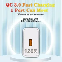 Pengisi Daya USB GaN 120W QC3.0 Pengisian Cepat Port Tipe-C Perlindungan OTP untuk Laptop Tablet Smartphone Earphone