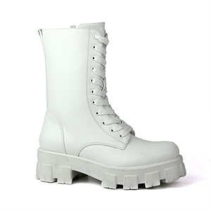 Automne et hiver nouvelles bottes en <span class=keywords><strong>cuir</strong></span> pour femmes muffin bas à lacets bottes moyennes femmes européennes et américaines grandes femmes - Product Image 1