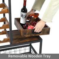 Suoernuo Plateau en bois amovible Cuisine mobile industrielle Chariot à vin de service Cuisine mobile Casier à vin avec roues
