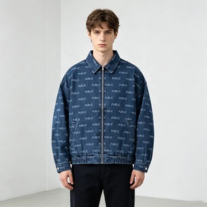 Veste en jean personnalisée haut de gamme entièrement imprimée pour homme, décontractée, avec fermeture éclair, col rabattable, en coton, pour l'automne, vêtement d'extérieur de luxe - Product Image 3