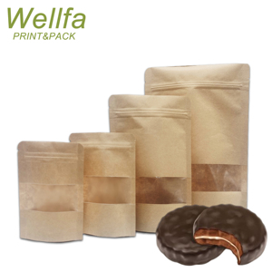 Custom stampato riciclabile <span class=keywords><strong>biscotti</strong></span> Stand Up sacchetto con cerniera biscotto sacchetto di carta Kraft con finestra di imballaggio per <span class=keywords><strong>biscotti</strong></span> Doypack - Product Image 1