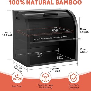 Boîte de rangement pour pain en bambou, double couche, pour comptoir de cuisine, conteneur alimentaire, couleurs noir, blanc, naturel - Product Image 5