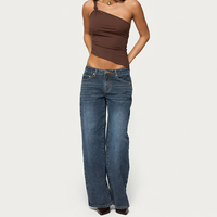 Jean vintage ample pour femme avec broderie effet vieilli, taille basse et coupe droite