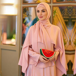 Vente en gros Abaya islamique de couleur unie pour femme Ensemble 2 pièces Robe musulmane de luxe longue taille fine avec ceinture - Product Image 1