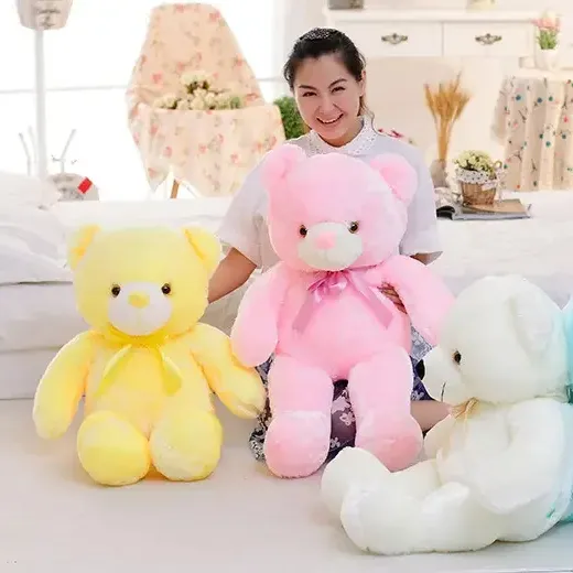 2023 Happy Walk Venta caliente nuevo diseño personalizado oso de peluche con luz LED Regalo De vacaciones colorido animal de peluche