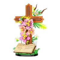 Set de Bloques de Construcción de Flores con Detalles Brillantes y Biblia Abierta, Material ABS, Juguete Decorativo para Construir Escenas