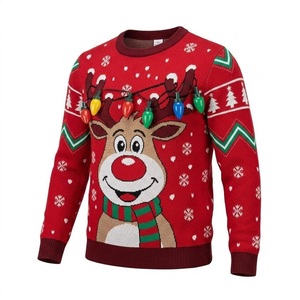 <span class=keywords><strong>Pull</strong></span> de Noël personnalisé OEM, <span class=keywords><strong>pull</strong></span> jacquard à col rond avec motif bonhomme de neige et sapin, service de vente en gros - Product Image 2