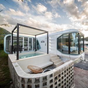 Capsule spatiale de 5,8 m, 8,5 m, 11,5 m, maison modulaire mobile <span class=keywords><strong>écologique</strong></span> d'extérieur, maison capsule préfabriquée de luxe - Product Image 1