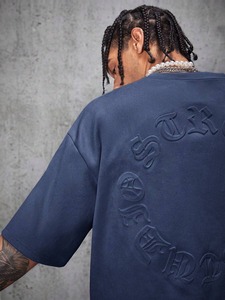 T-shirt à manches courtes pour homme, style streetwear, en daim floqué à double couche, coupe ample, col rond, directement de l'usine, personnalisable. F10 - Product Image 5