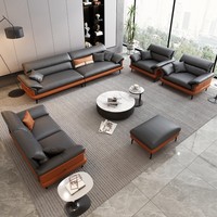 Ensemble de canapés sectionnels en cuir véritable en bois moderne, respirant, doux, modulable, meubles de bureau pour le bureau à domicile, le salon