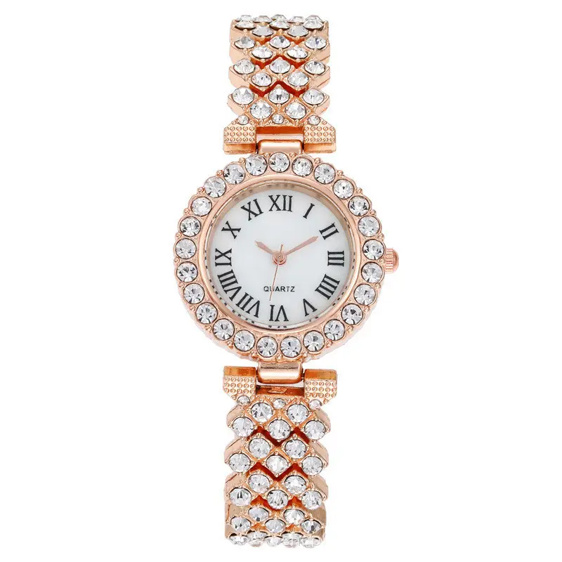 Women's Watch Quartz Watch Diamond Inlaid Fashion Roman Pattern Bracelet Women's stainless steel lady watch