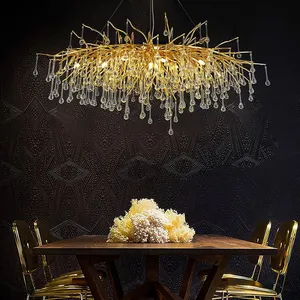 Modern Golden Pendant Lights For Living Room Hanging Led Clear Glass Crystal Luxury Chandeliers