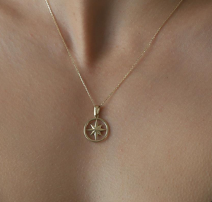 Pendentif circulaire plaqué or 18k nord Star avec cercle, bijou en acier inoxydable, Design minimaliste, élégant - Product Image 2