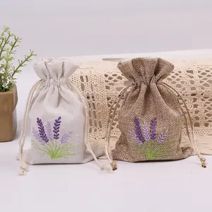 Custom Soap Candle Jewelry Packaging Small Muslin Cotton Pouch Canvas Hemp Burlap Jute Linen Drawstring Bag With Embroidery Logo
