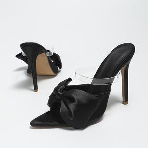 2025 Spring and Summer New Style Pointed Toe Bow Thin Super High Heel Women's Sandals 11cm Fashion <b>Slippers</b> - Product Image 6