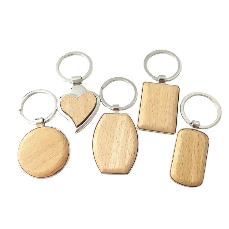 Wholesale Promotional Gift Custom Logo Engraved Named Souvenir Blank Wood Key Chain House Key Ring Surfboard Wooden Keychain