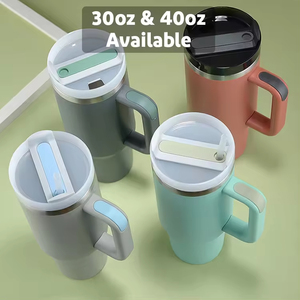Gobelet isotherme en acier inoxydable de 40 oz, écologique, avec poignée et paille, maintien thermique de 6 à 12 heures, style américain, tasse de voyage - Product Image 4