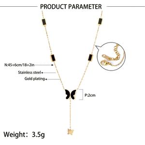 Collier à chaîne double en émail noir carré minimaliste à la mode européenne et américaine avec papillon - Product Image 6