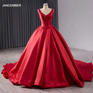 Robe de soirée élégante et modeste en satin rouge sans manches de haute qualité pour femme, vente chaude, vente en gros Rsm241068 - Product Image 1
