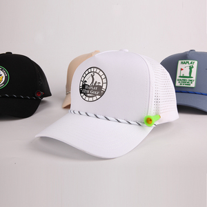 Sombrero de Golf deportivo de poliéster impermeable de 5 paneles con logotipo bordado en 3D personalizado a la moda, Gorras de papá perforadas cortadas con láser, gorra de béisbol con cuerda - Product Image 4